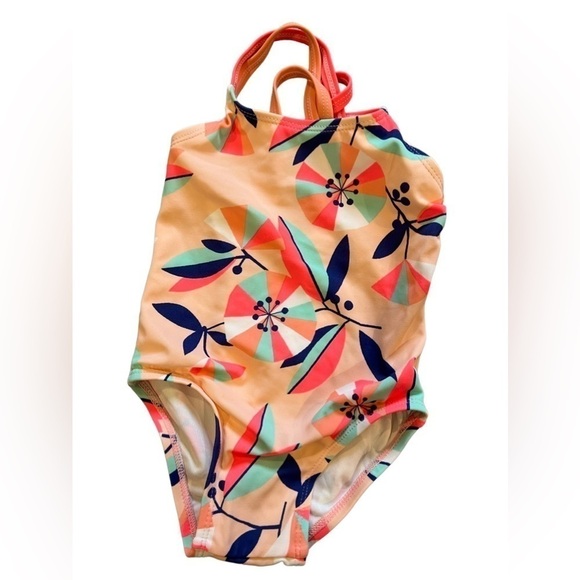 NWOT Gymboree peach pink  color bathing suit geometric floral design, 12M - Picture 1 of 6